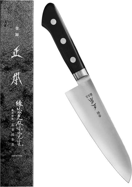 AT Japanese Santoku Knife 7" (180mm) Made in JAPAN, Bunka All Purpose Kitchen Knife, Sharp Japanese Stainless Steel Blade, Full Tang Pakkawood Handle, Black