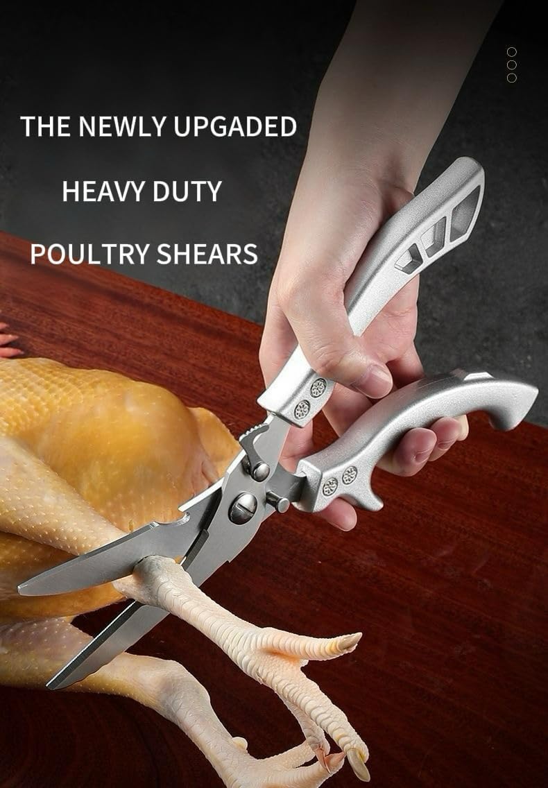 Poultry Shears, Spring Loaded Kitchen Scissors Fish Scaler Opener | 3-in-1 Kitchen Shears – poultry shears, fish scaler & bottle opener in one 10-inch tool. Cut chicken, turkey, fish, meat.