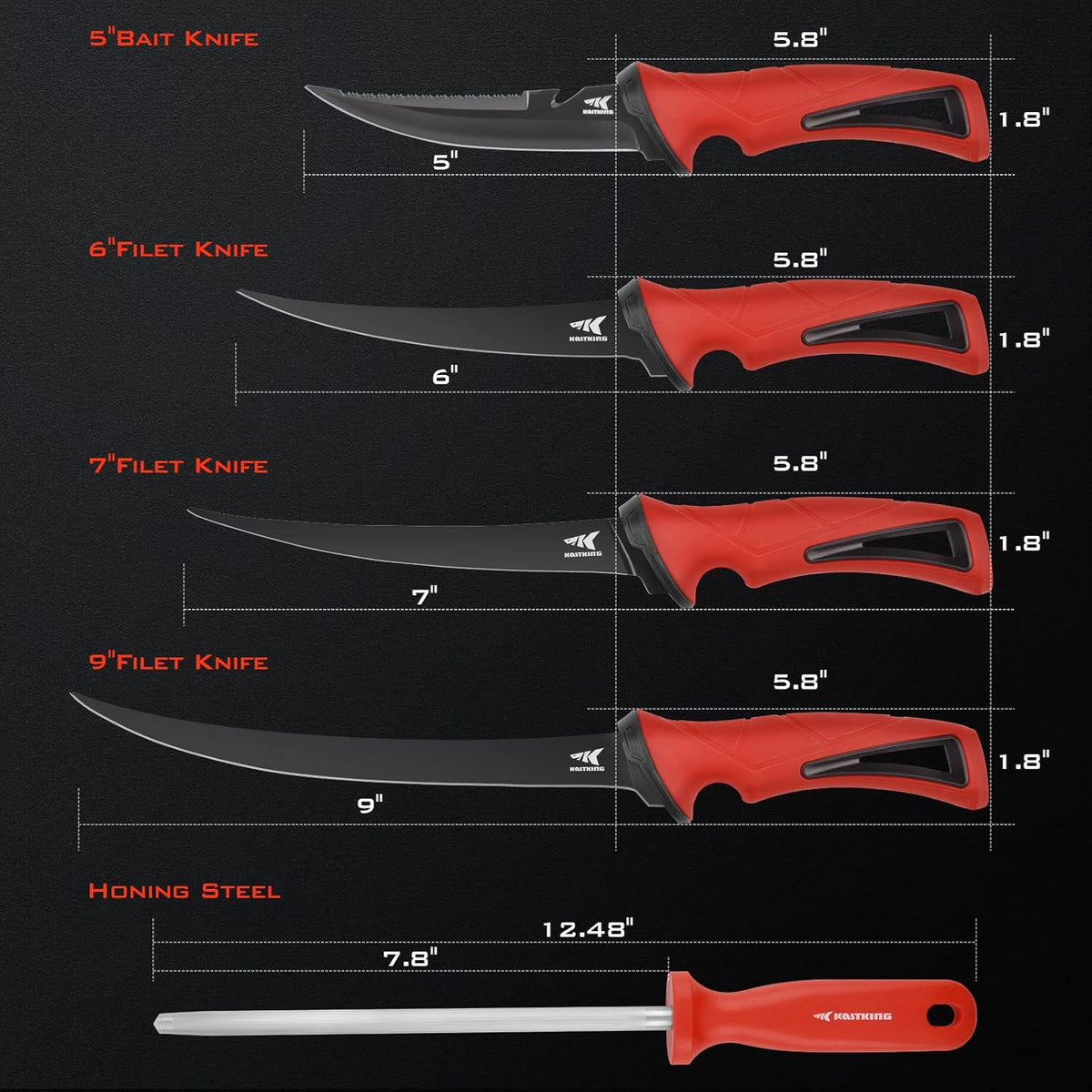 Intimidator 9'' Fillet Knife and Honing Rod, Fishing Gear for Men