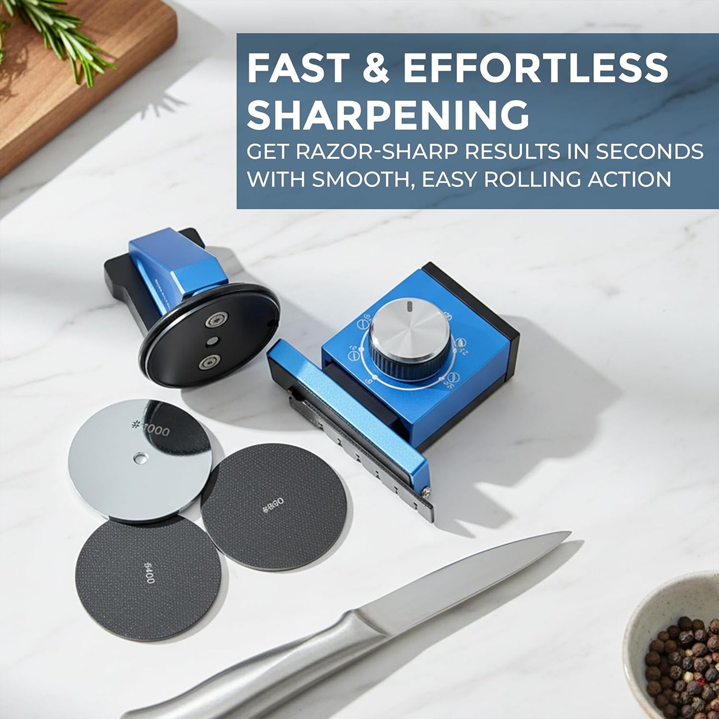 Knife Sharpener - Professional Sharpening Tool Kit for All Knife Types, Offers 0 to 30° Magnetic Angles - Manual Safe Operating - Diamond & Ceramic Honing 400, 800 and 1000 Discs