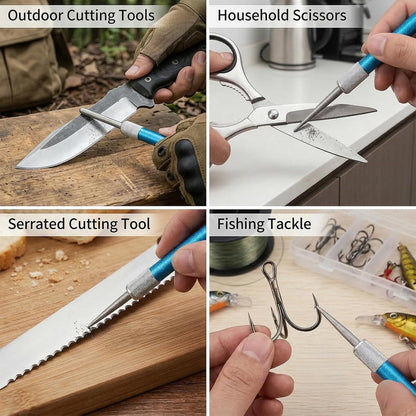 2 Pcs Retractable Steel Sharpening Serrated Knife Sharpener Portable Manual Sharpening Rod Multifunction Small Knife sharpening Tool for Home Kitchen Gadgets Outdoor Repairs Fishing