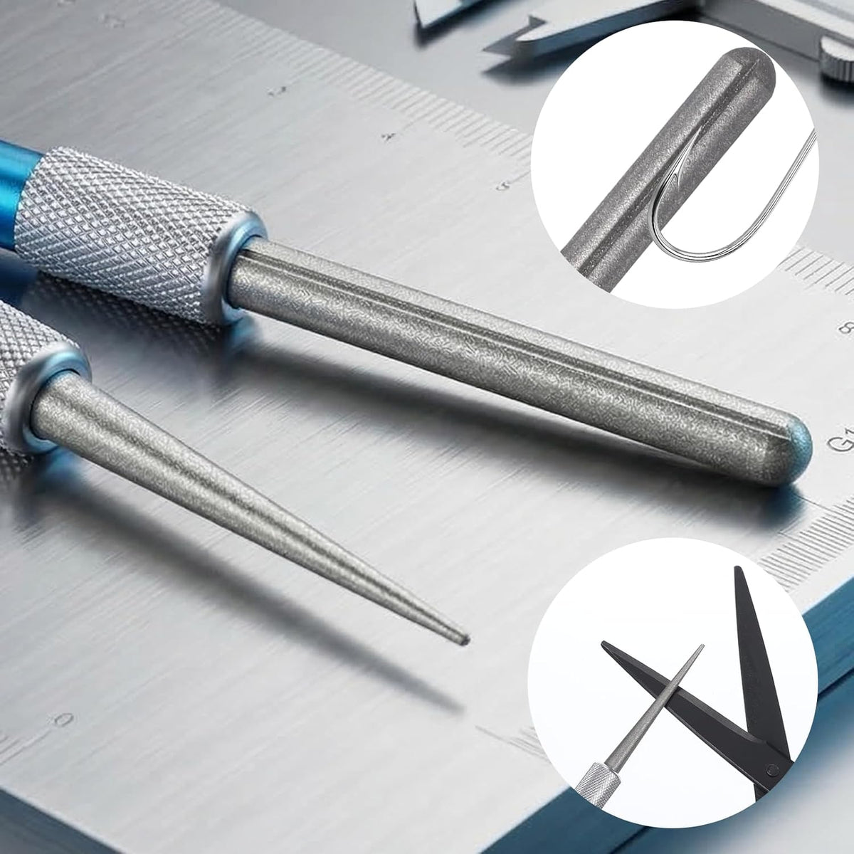 2 Pcs Retractable Steel Sharpening Serrated Knife Sharpener Portable Manual Sharpening Rod Multifunction Small Knife sharpening Tool for Home Kitchen Gadgets Outdoor Repairs Fishing