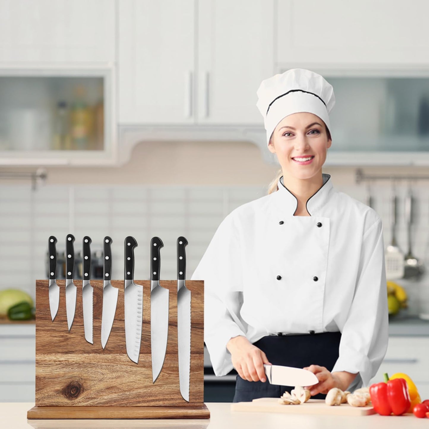 Magnetic Knife Block - Super Large 16 Inch Double Side Magnetic Knife Holder Rack for Kitchen Counter,Strong Magnet Sushi Knives Stand Acacia Wood Magnetic Knife Storage