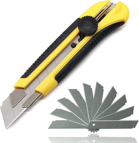Box Cutter Retractable 25MM Long Utility Knife With 20pcs Blades Refills | Heavy Duty Exacto Knife Razor Knife Utility, Snap Off Blades Box Cutter with Rubber Grip for Cardboard, Boxes, DIY Crafts