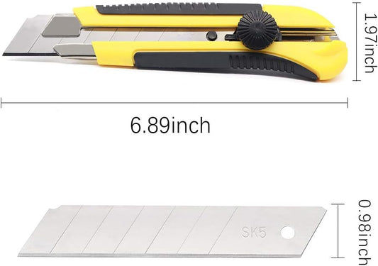 Box Cutter Retractable 25MM Long Utility Knife With 20pcs Blades Refills | Heavy Duty Exacto Knife Razor Knife Utility, Snap Off Blades Box Cutter with Rubber Grip for Cardboard, Boxes, DIY Crafts