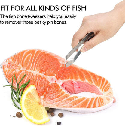 Fish Bone Tweezers, Professional Stainless Steel Flat and Slant Pliers Set for Kitchen Salmon Trout, 1 SET | Professional Stainless Steel, Flat and Slant Pliers Set, For Kitchen Salmon Trout