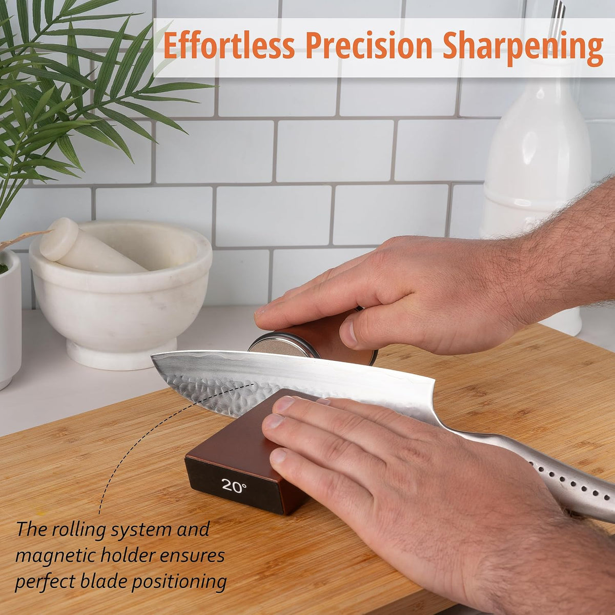 The Rolling Knife Sharpener – Knife Sharpening for Razor-Sharp Blades – Knife Sharpening Tool for Kitchen Knives – Knife Sharpener Kit Offers 15 & 20 Degree Sharpening