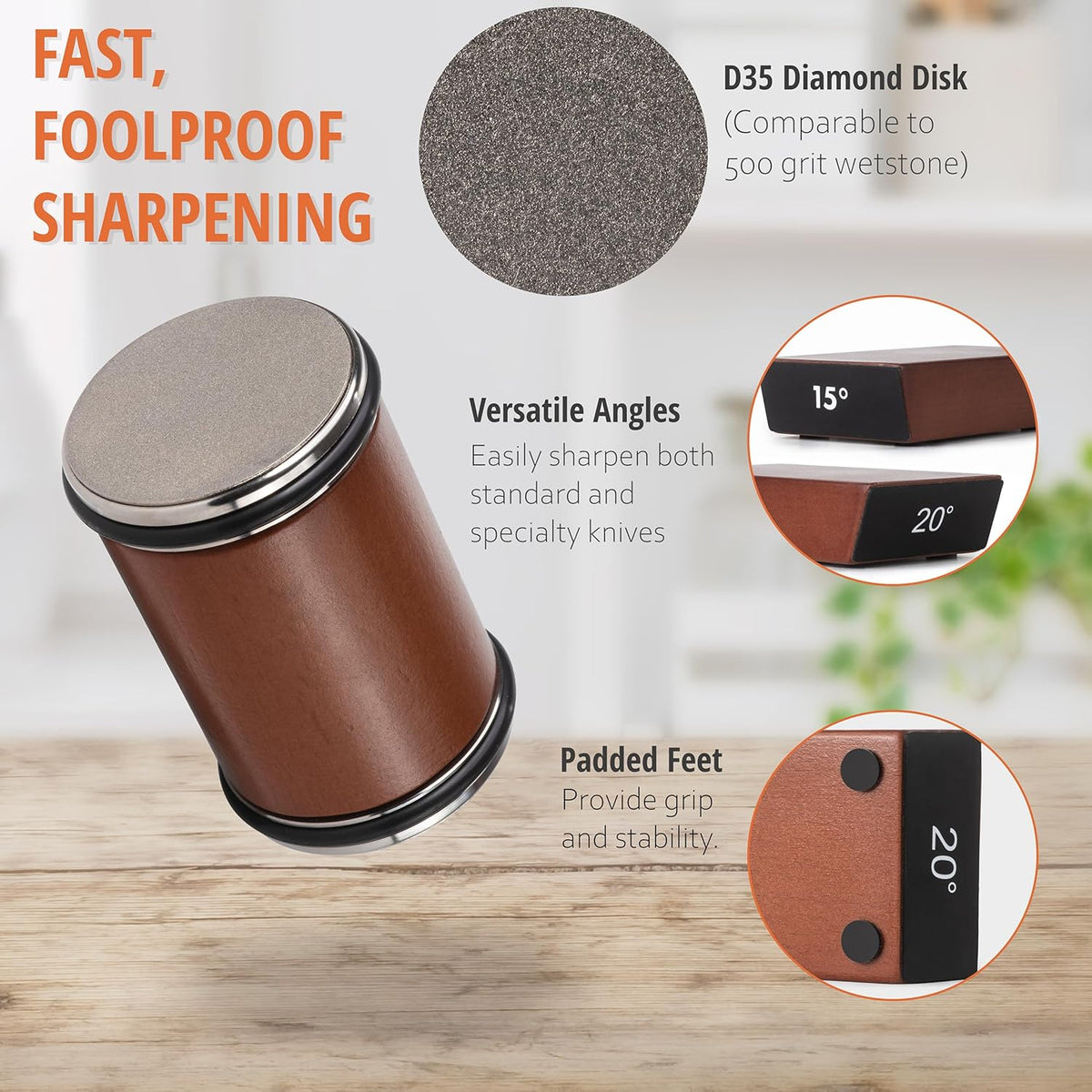 The Rolling Knife Sharpener – Knife Sharpening for Razor-Sharp Blades – Knife Sharpening Tool for Kitchen Knives – Knife Sharpener Kit Offers 15 & 20 Degree Sharpening