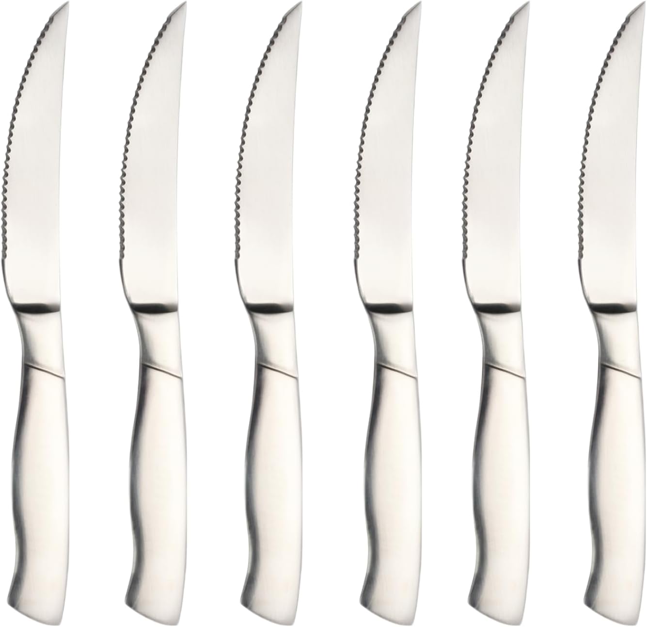Professional Grade Steak Knives Set of 6 - Restaurant Quality Serrated Edge, Ergonomic Handle, Dishwasher Safe Stainless Steel Cutlery