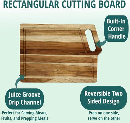 Teak Cutting Board 18x14 with Juice Groove & Handle