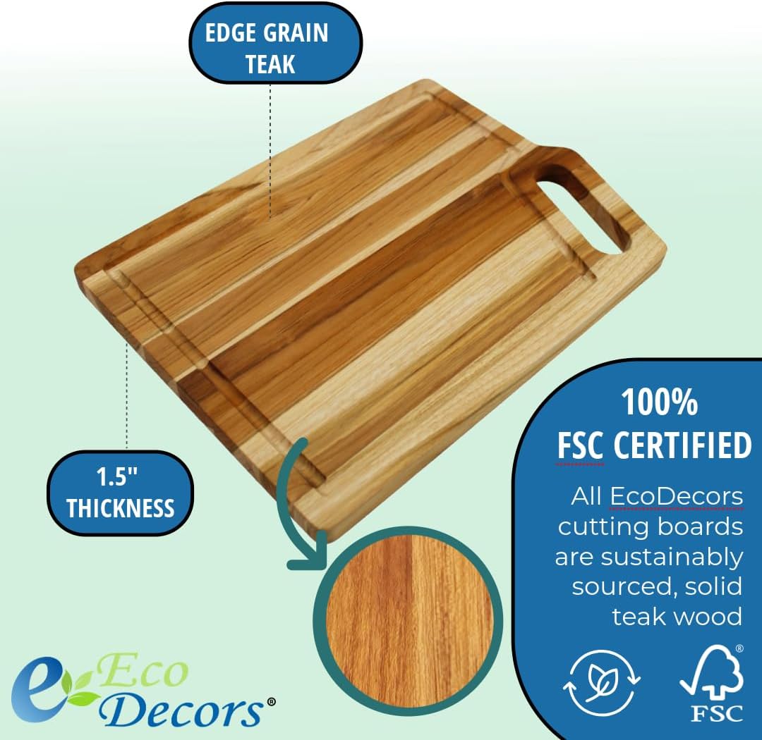 Teak Cutting Board 18x14 with Juice Groove & Handle