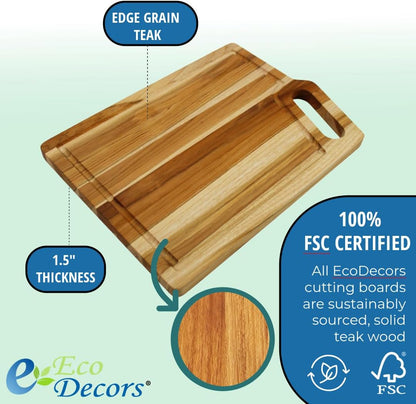 Teak Cutting Board 18x14 with Juice Groove & Handle