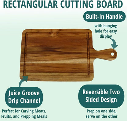 Teak Cutting Board 18x14 with Juice Groove & Handle
