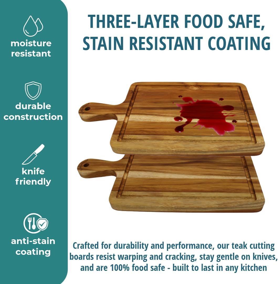 Teak Cutting Board 18x14 with Juice Groove & Handle