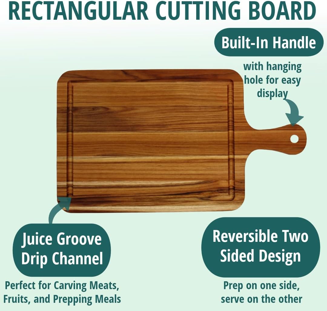 Teak Cutting Board 18x14 with Juice Groove & Handle