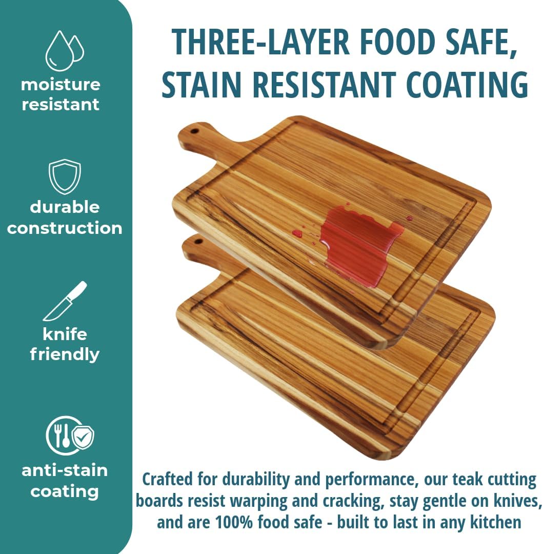 Teak Cutting Board 18x14 with Juice Groove & Handle