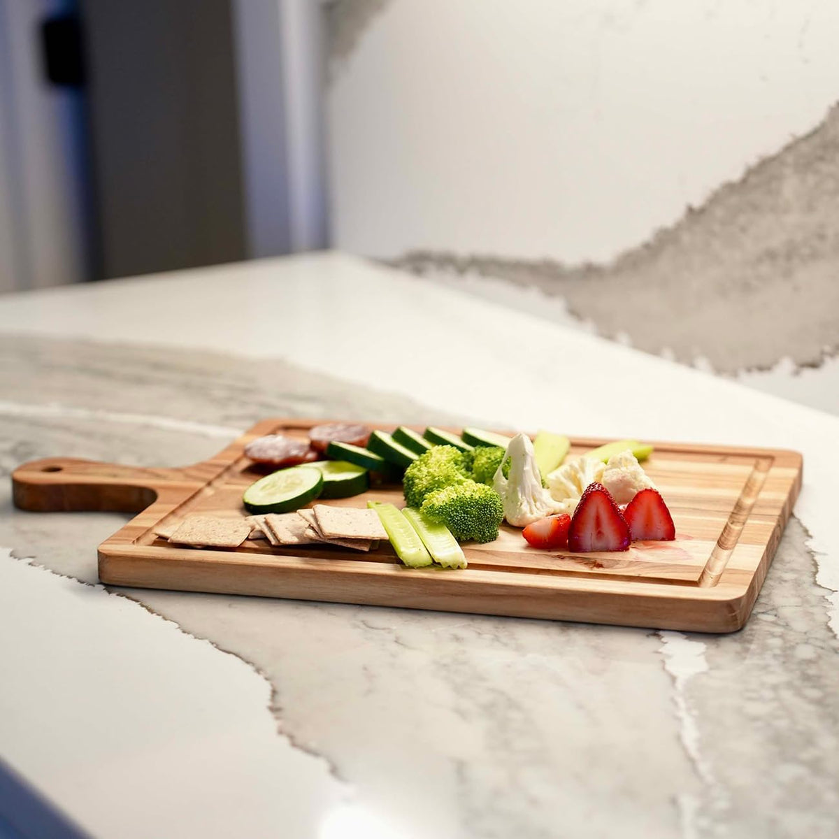 Teak Cutting Board 18x14 with Juice Groove & Handle