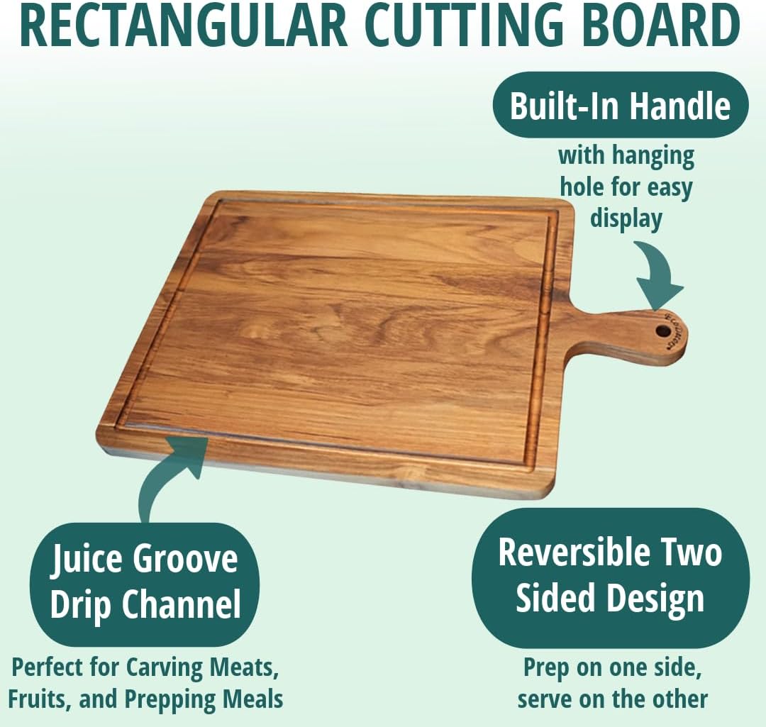 Teak Cutting Board 18x14 with Juice Groove & Handle