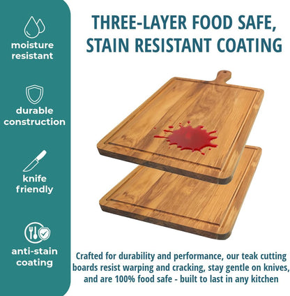 Teak Cutting Board 18x14 with Juice Groove & Handle