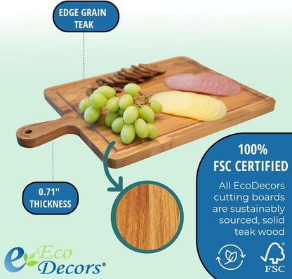 Teak Cutting Board 18x14 with Juice Groove & Handle