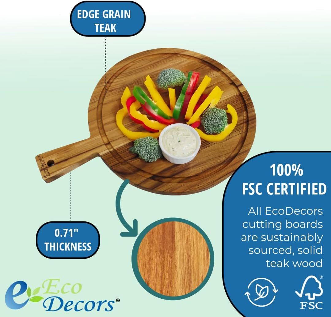 Teak Cutting Board 18x14 with Juice Groove & Handle