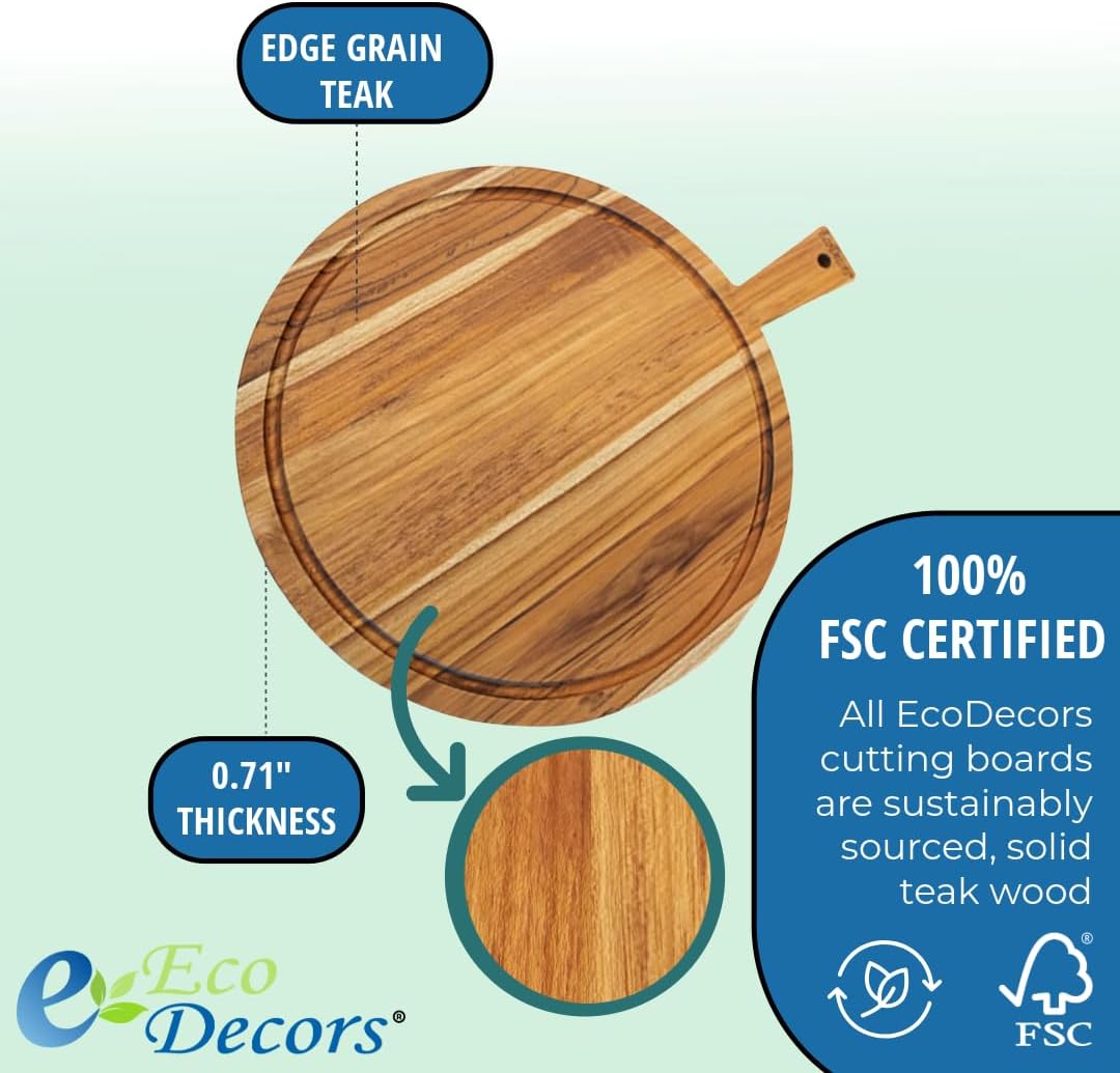 Teak Cutting Board 18x14 with Juice Groove & Handle