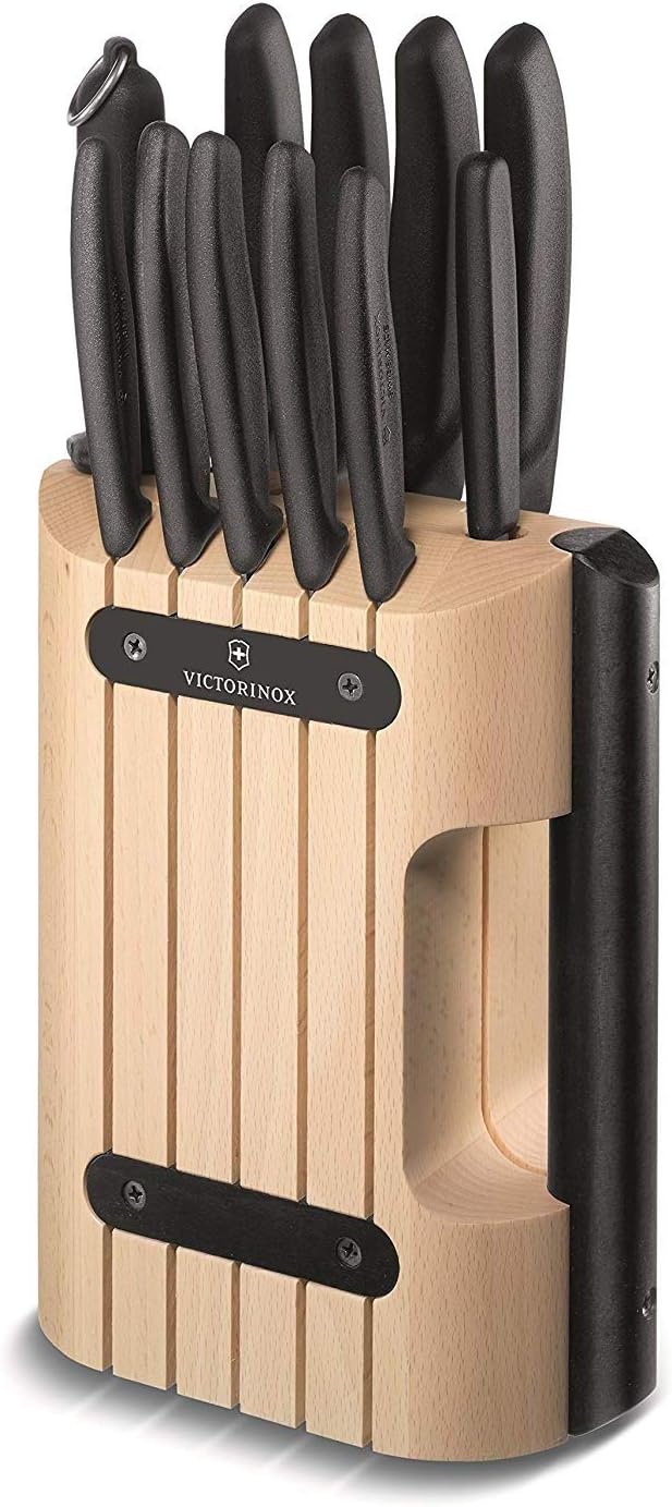 Knife Block, Space for 6 Knives, Knife Storage, Compact, Space-Saving, Elegant Design Made of Wood, Almond Beige