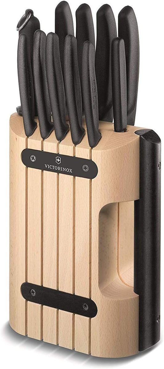 Knife Block, Space for 6 Knives, Knife Storage, Compact, Space-Saving, Elegant Design Made of Wood, Almond Beige