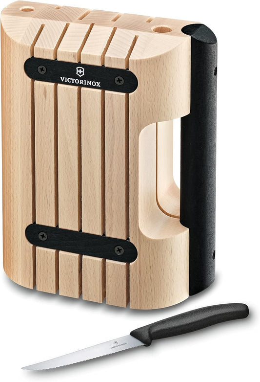 Knife Block, Space for 6 Knives, Knife Storage, Compact, Space-Saving, Elegant Design Made of Wood, Almond Beige