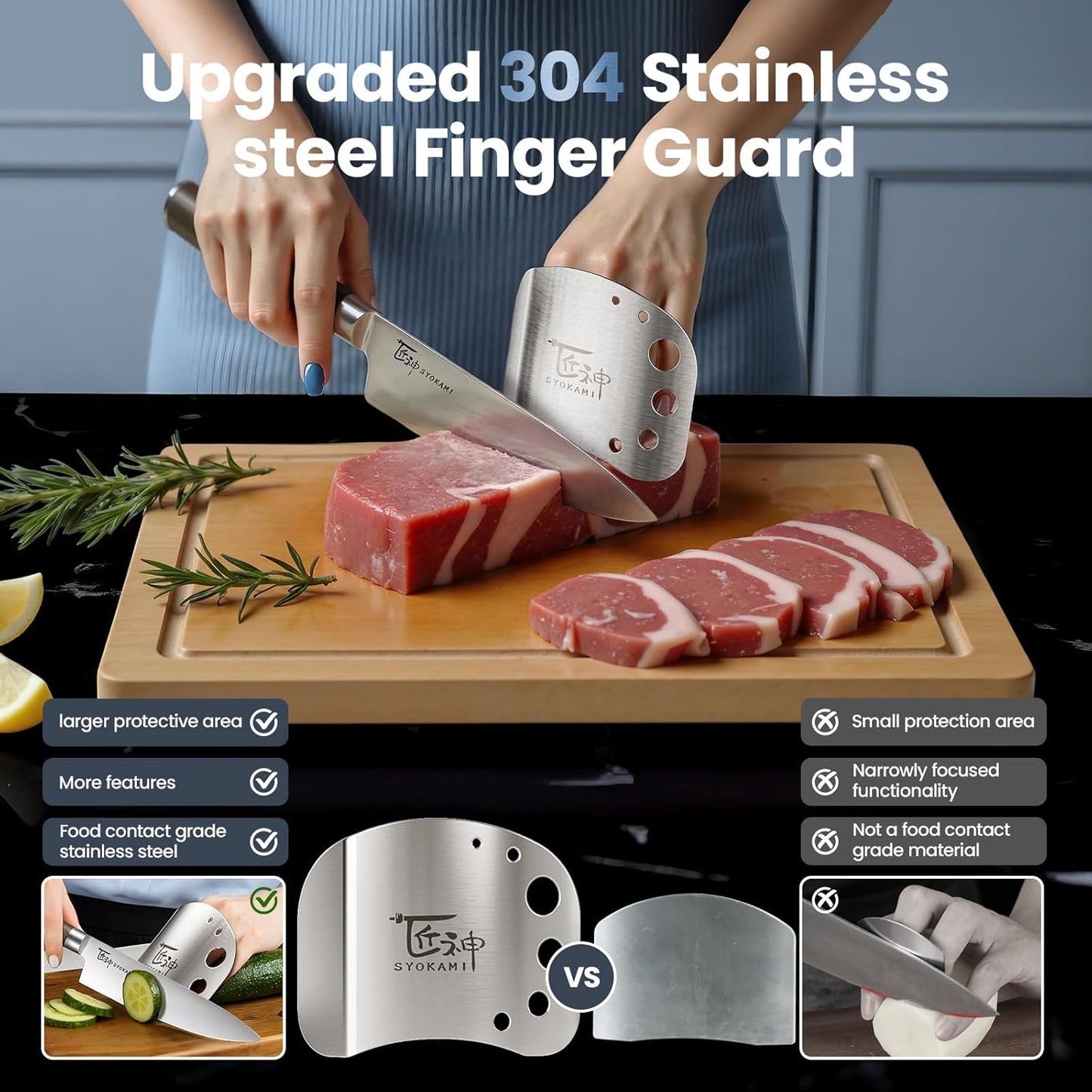 Finger Guards for Cutting Food, Protects Women’s Fingers and Nails, Ideal Gift for Her, Mom or Wife, 2 Stainless Steel Finger Protectors with Herb Stripper, Adjustable Size