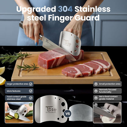 Finger Guards for Cutting Food, Protects Women’s Fingers and Nails, Ideal Gift for Her, Mom or Wife, 2 Stainless Steel Finger Protectors with Herb Stripper, Adjustable Size