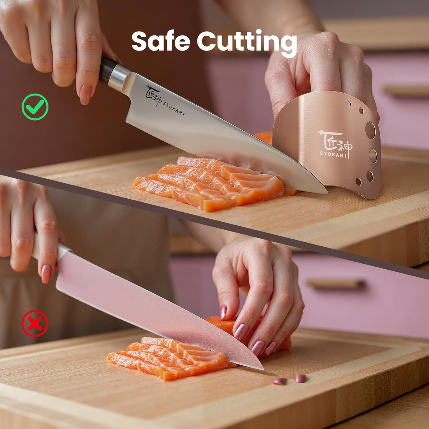 Finger Guards for Cutting Food, Protects Women’s Fingers and Nails, Ideal Gift for Her, Mom or Wife, 2 Stainless Steel Finger Protectors with Herb Stripper, Adjustable Size