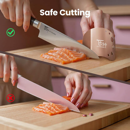 Finger Guards for Cutting Food, Protects Women’s Fingers and Nails, Ideal Gift for Her, Mom or Wife, 2 Stainless Steel Finger Protectors with Herb Stripper, Adjustable Size