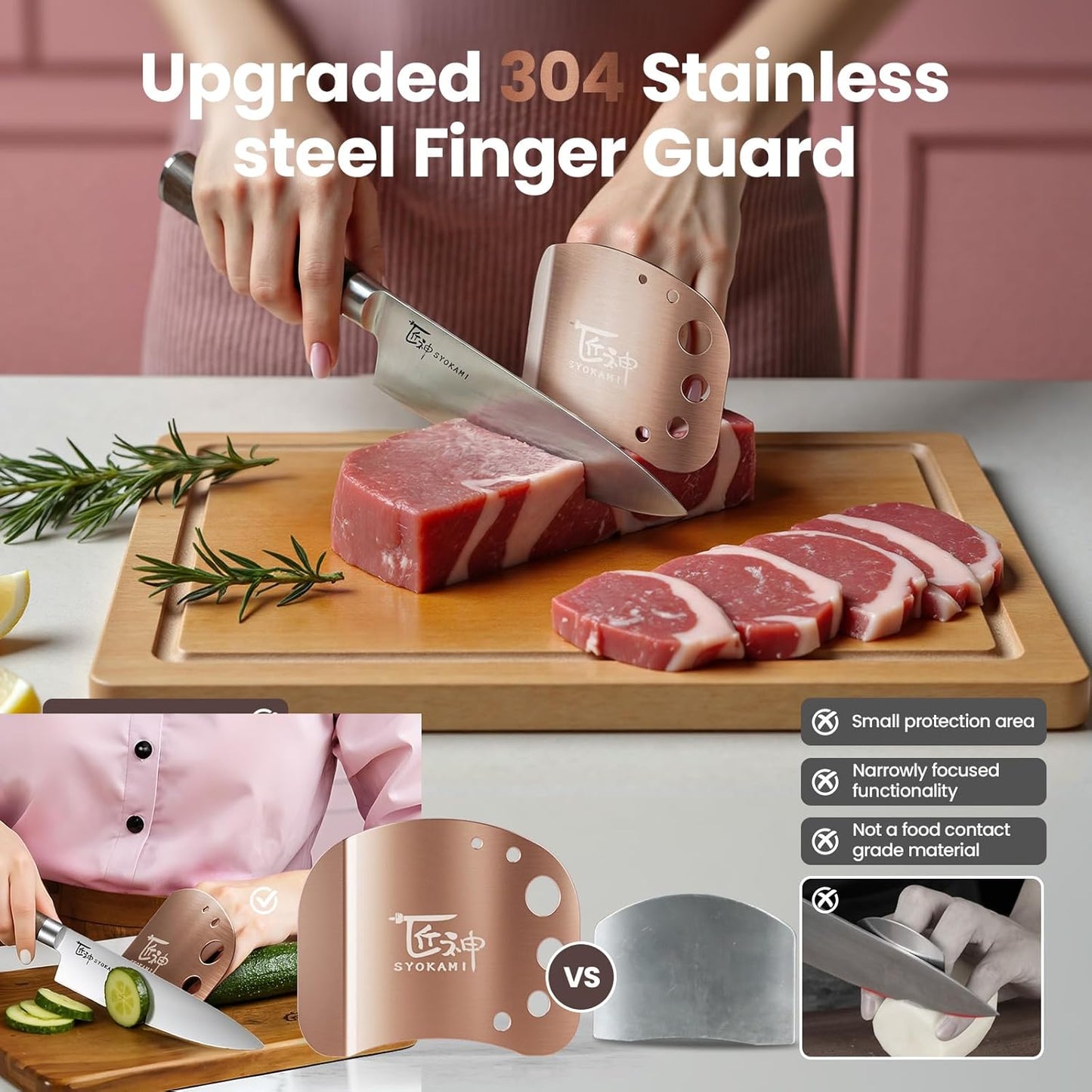 Finger Guards for Cutting Food, Protects Women’s Fingers and Nails, Ideal Gift for Her, Mom or Wife, 2 Stainless Steel Finger Protectors with Herb Stripper, Adjustable Size