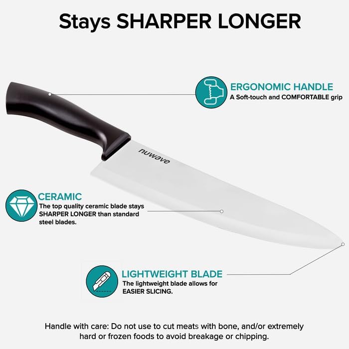 4-Piece Black Ceramic Knife Set - Includes 3' Paring, 5' Utility, 6.5' Everyday & 8' Chef's Knife, Ideal Super Sharp Kitchen Knives, Rust-Proof, Ergonomic Handles