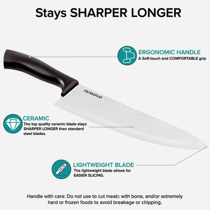 4-Piece Black Ceramic Knife Set - Includes 3' Paring, 5' Utility, 6.5' Everyday & 8' Chef's Knife, Ideal Super Sharp Kitchen Knives, Rust-Proof, Ergonomic Handles