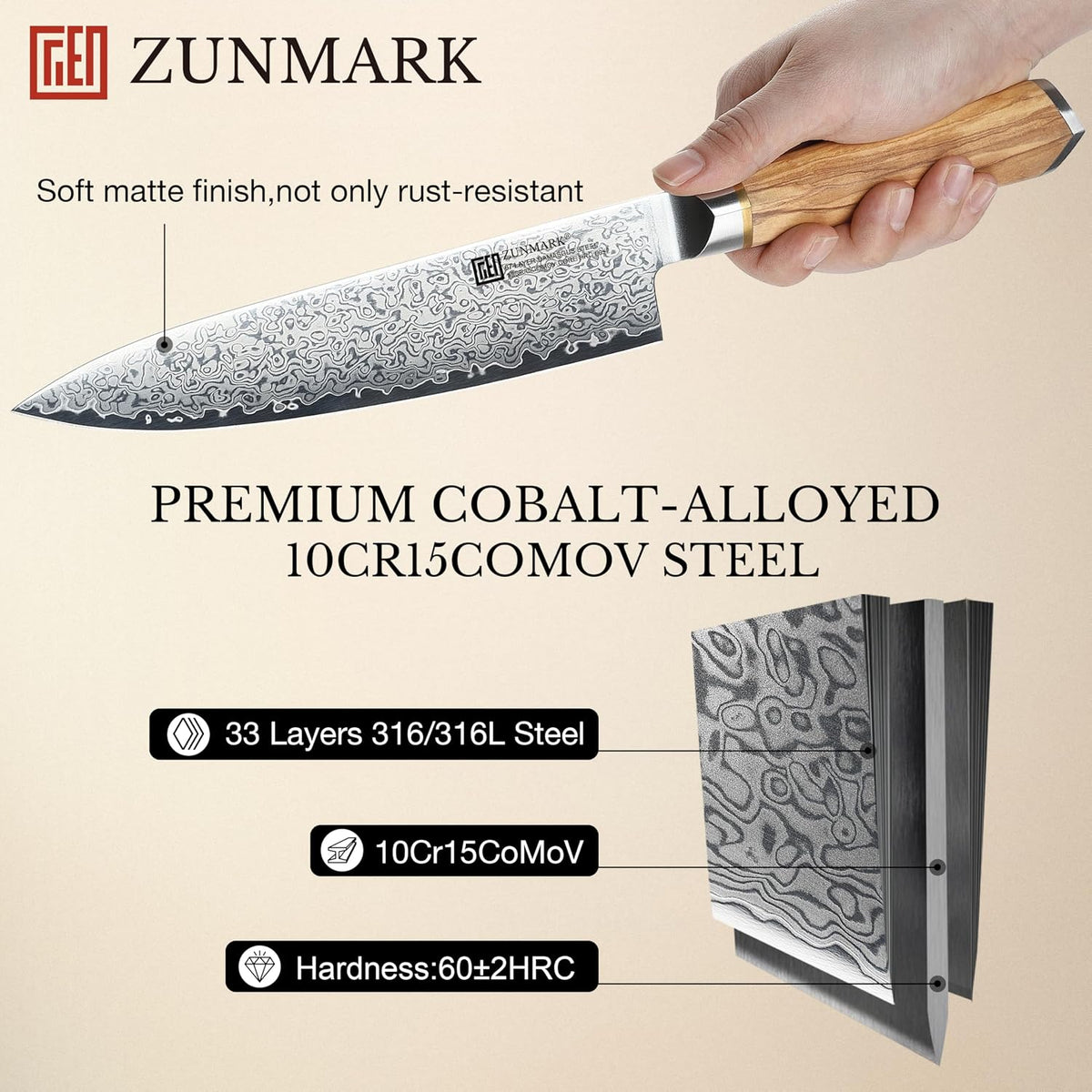 8 Inch Chef Knife, 67-Layer Damascus Steel Kitchen Knives with 10Cr15CoMoV Premium Steel Core, Hybrid Diamond-Oval Olive Wood Handle Japanese Knife, 13° Blade Ultra-Sharp Cooking Knives, Gift fo r Him