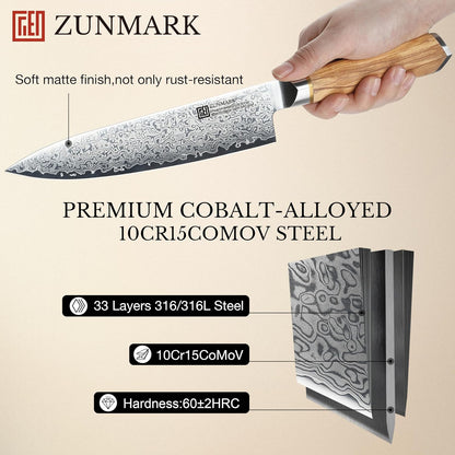 8 Inch Chef Knife, 67-Layer Damascus Steel Kitchen Knives with 10Cr15CoMoV Premium Steel Core, Hybrid Diamond-Oval Olive Wood Handle Japanese Knife, 13° Blade Ultra-Sharp Cooking Knives, Gift fo r Him