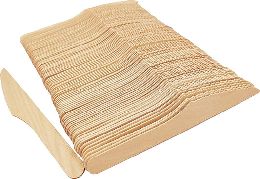 Disposable Wooden Knives, 200 Pack, 6.5 Inch, Serrated Edge | Bulk Birchwood Cutlery for Catering, Weddings, Parties, Picnics, Bbqs, Desserts, Cheese, and Cooked Meats