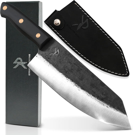 Handmade Chefs Knife For Meat Cutting Carving & Chopping | 8" Ultra Sharp With Leather Sheath, High Carbon Steel,Full Tang Ergonomic Handle, Beautiful Gift Box, Great BBQ Gift For Men