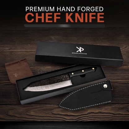 Handmade Chefs Knife For Meat Cutting Carving & Chopping | 8" Ultra Sharp With Leather Sheath, High Carbon Steel,Full Tang Ergonomic Handle, Beautiful Gift Box, Great BBQ Gift For Men