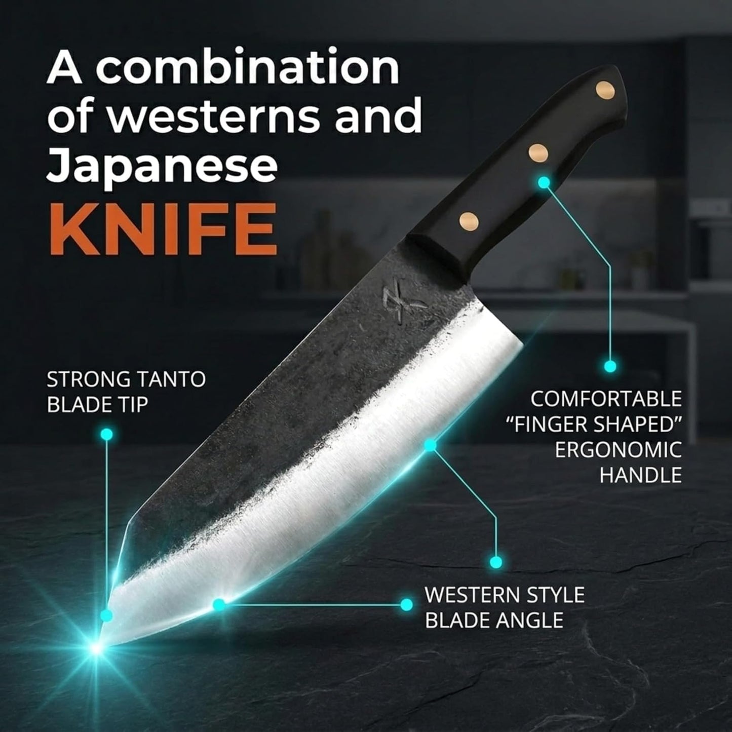 Handmade Chefs Knife For Meat Cutting Carving & Chopping | 8" Ultra Sharp With Leather Sheath, High Carbon Steel,Full Tang Ergonomic Handle, Beautiful Gift Box, Great BBQ Gift For Men