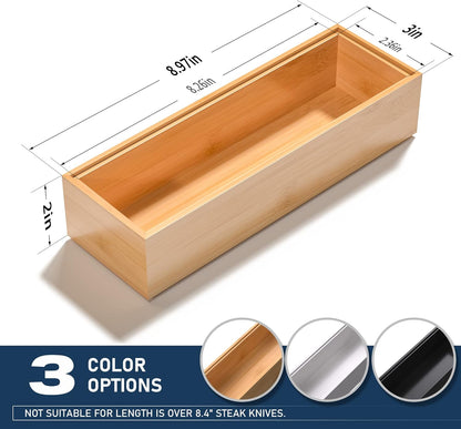 Bamboo Drawer Organizer, Stackable Utensil Organizer for Kitchen, Bamboo Storage Box Wood Silverware Tray for Drawer 15" x 6" x 2" Set of 2