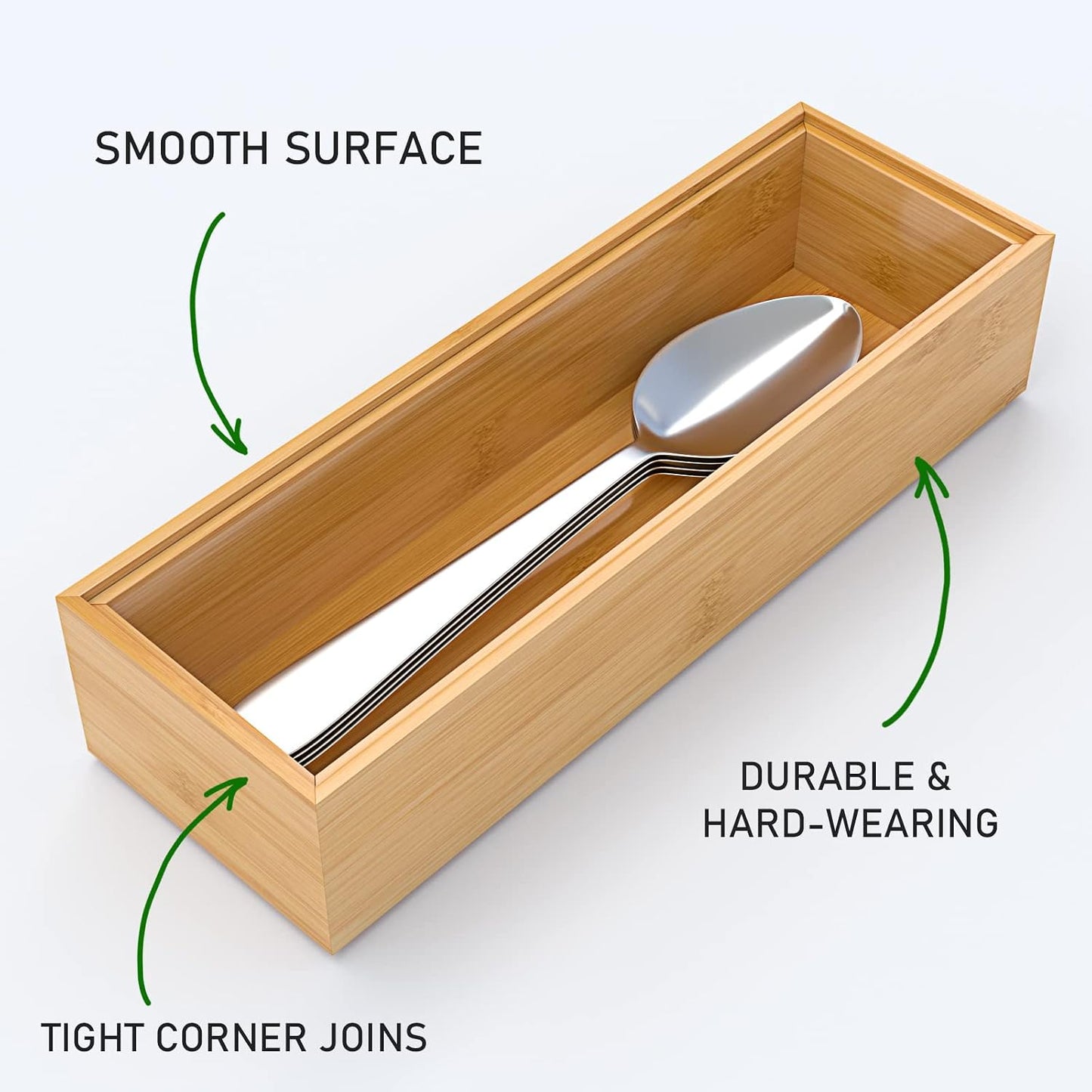 Bamboo Drawer Organizer, Stackable Utensil Organizer for Kitchen, Bamboo Storage Box Wood Silverware Tray for Drawer 15" x 6" x 2" Set of 2
