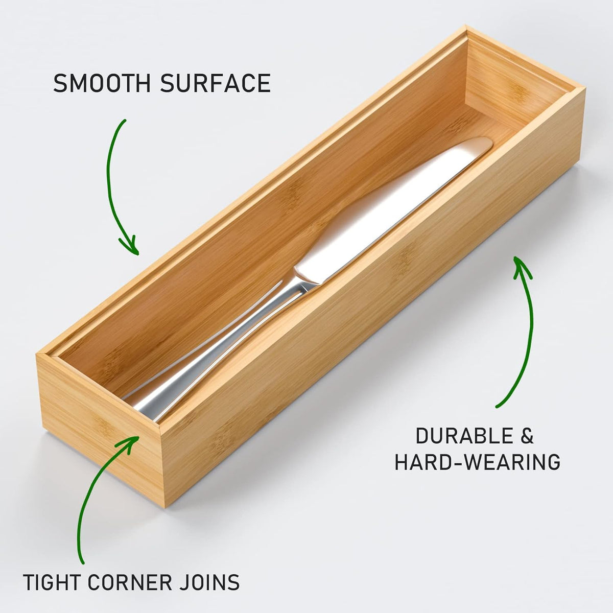 Bamboo Drawer Organizer, Stackable Utensil Organizer for Kitchen, Bamboo Storage Box Wood Silverware Tray for Drawer 15" x 6" x 2" Set of 2