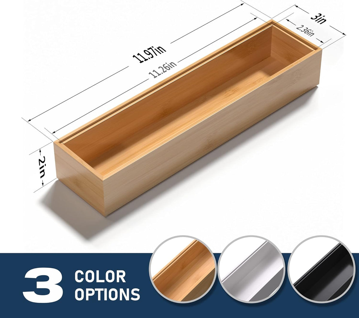 Bamboo Drawer Organizer, Stackable Utensil Organizer for Kitchen, Bamboo Storage Box Wood Silverware Tray for Drawer 15" x 6" x 2" Set of 2
