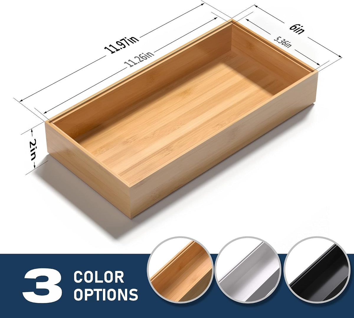 Bamboo Drawer Organizer, Stackable Utensil Organizer for Kitchen, Bamboo Storage Box Wood Silverware Tray for Drawer 15" x 6" x 2" Set of 2