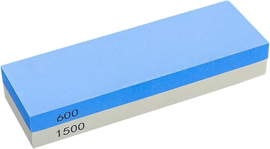 Knife Sharpening Wet Stone Dual Sided 600/1500 Grit Blue & Yellow Whetstone Sharpening Stone with Non-Slip Rubber Base for Kitchen, Hunting, and Pocket Knives or Blades 600/1500Mesh