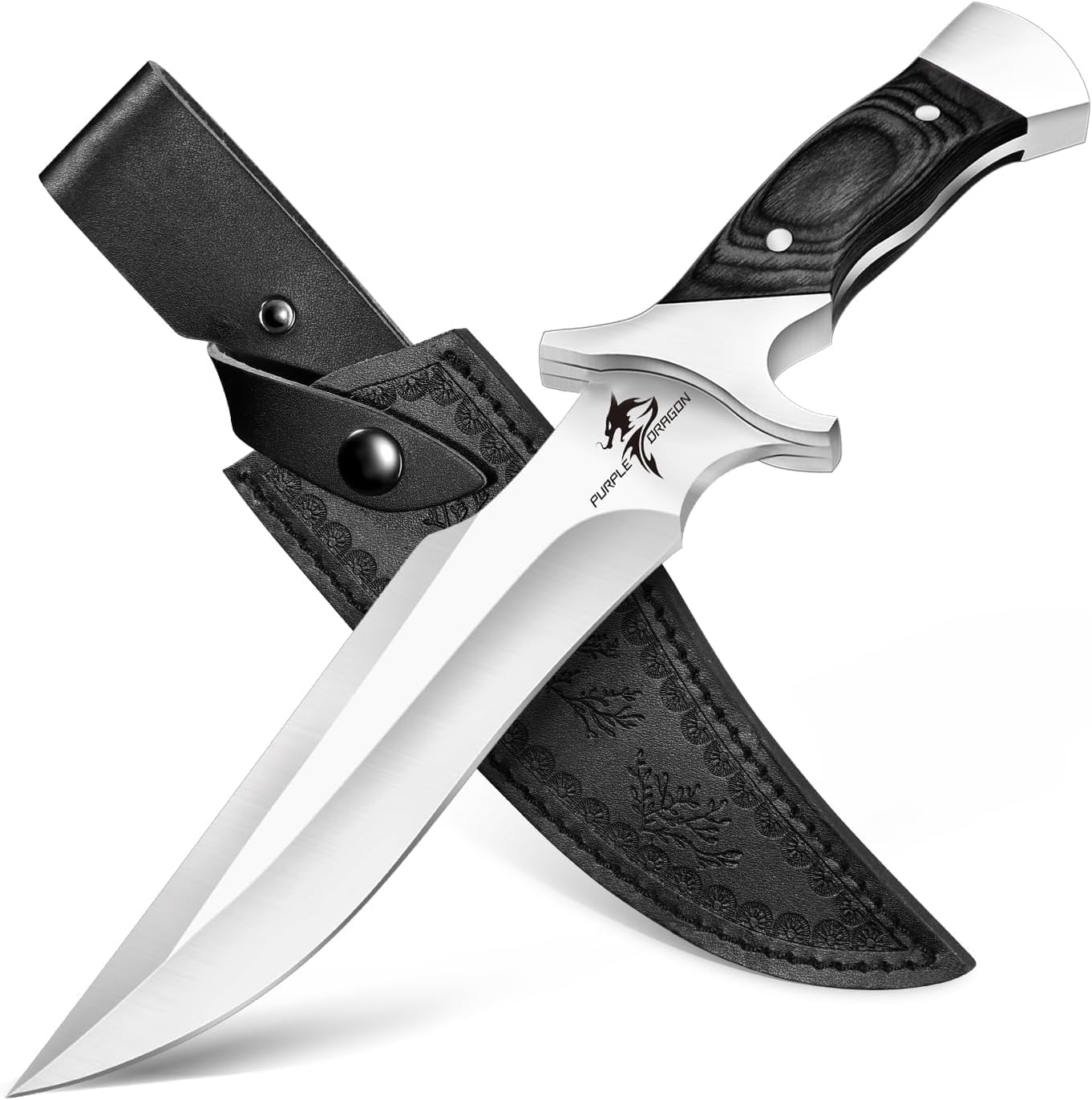 Camping Fixed Blade Knife with Sheath - Black 6 inch | 440C Steel Blade, Full Tang Wooden Handle, Gift Box, for Outdoor Gear