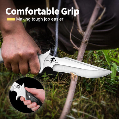 Camping Fixed Blade Knife with Sheath - Black 6 inch | 440C Steel Blade, Full Tang Wooden Handle, Gift Box, for Outdoor Gear
